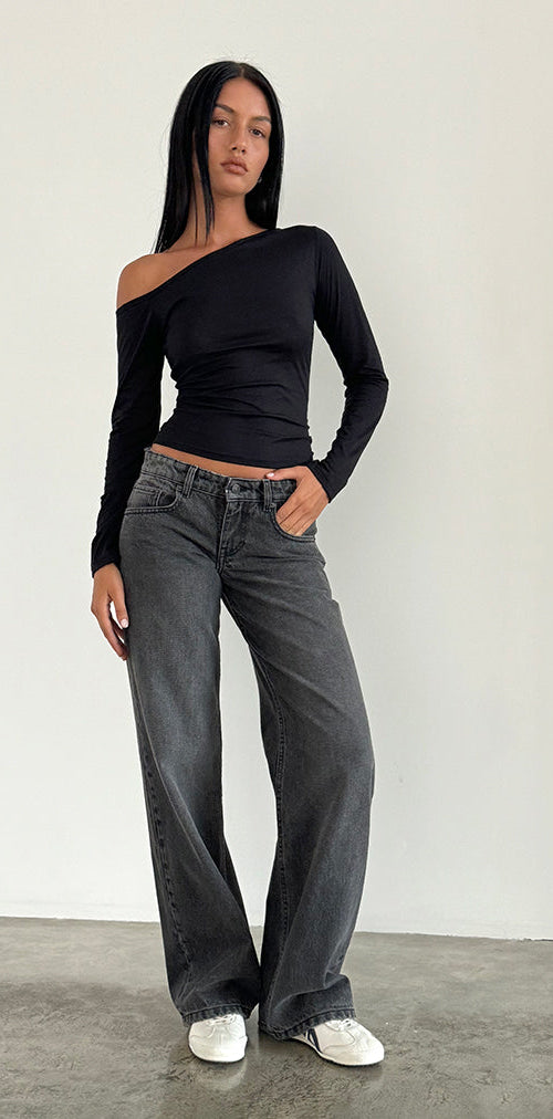 Immagine dei jeans Parallel a vita bassa in nero lavato grigio