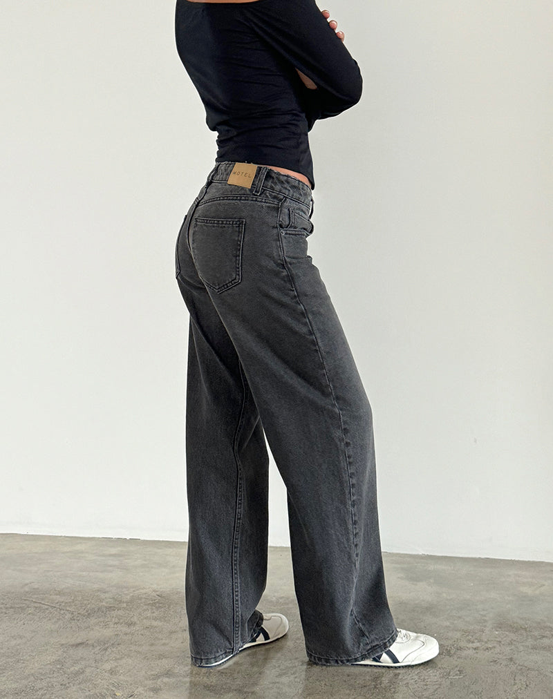 Immagine dei jeans Parallel a vita bassa in nero lavato grigio