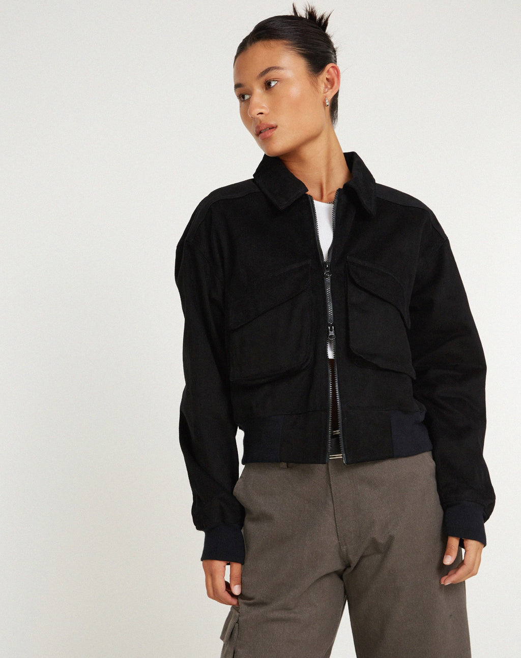 Giacca MA2 in twill scamosciato nero