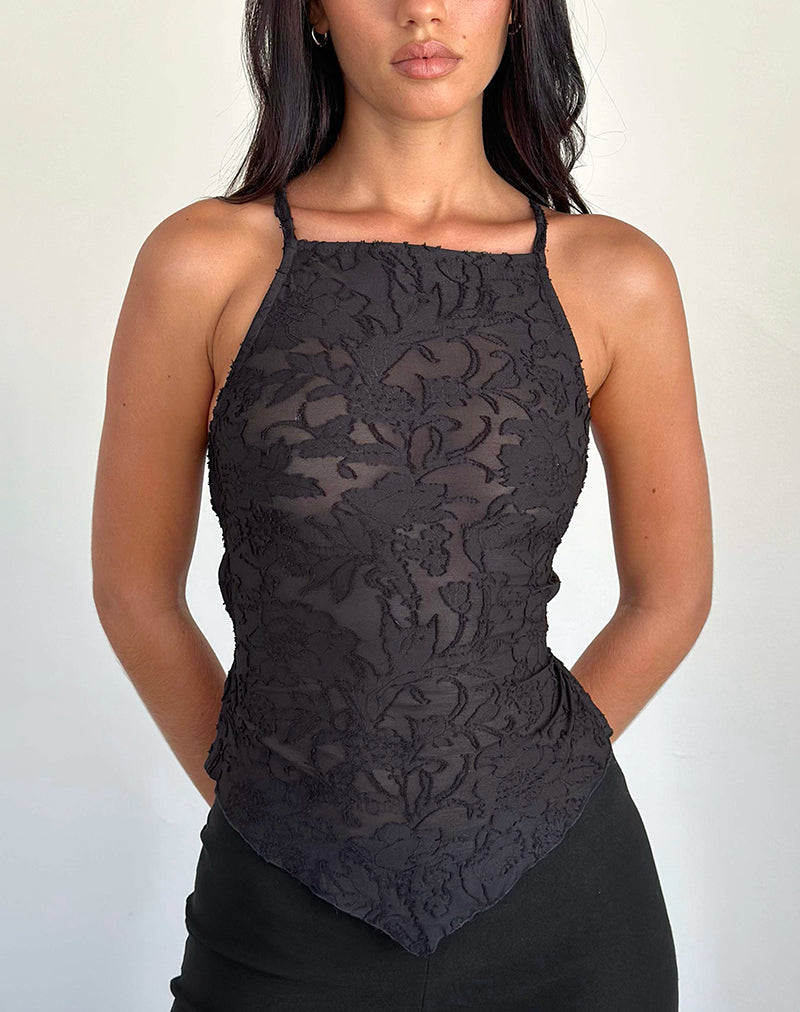 Top Maddison in fiore trasparente nero