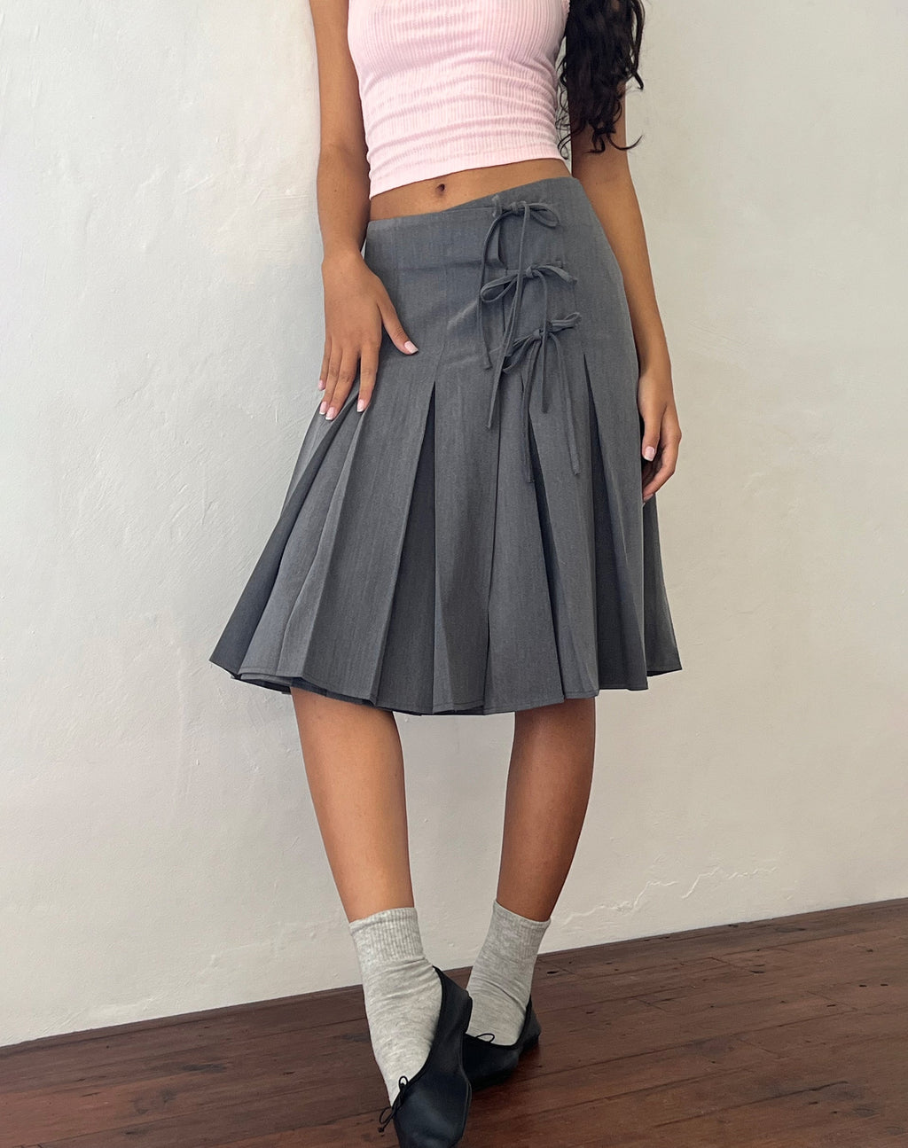 Madelyn - Gonna midi plissettata in carbone Sartoria