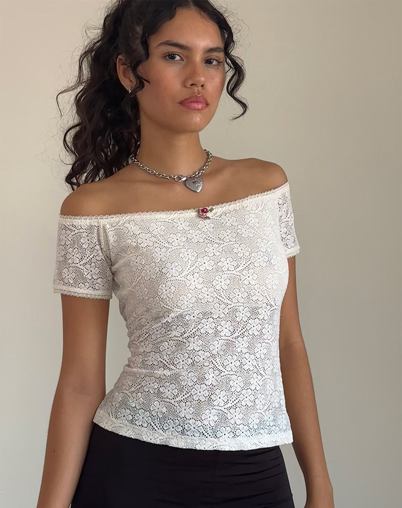 Top Mageina Bardot in pizzo avorio