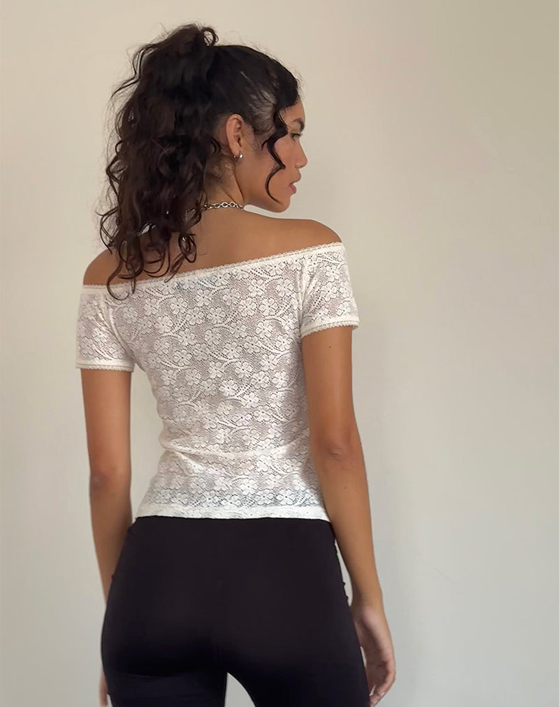 Top Mageina Bardot in pizzo avorio