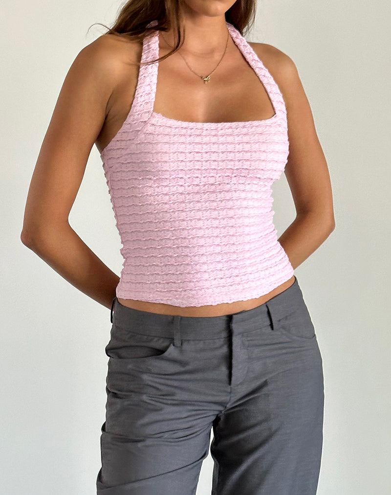 Maggha - Top con scollo a mezzaluna in rosa stropicciato