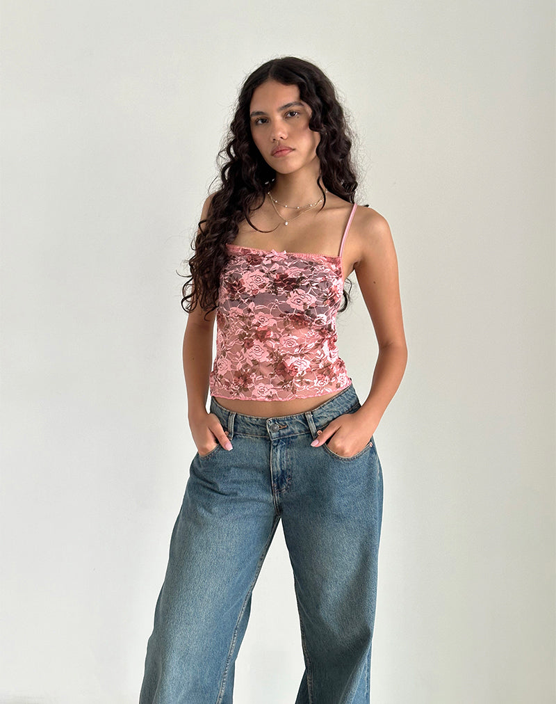 Immagine di Magita Top in pizzo rosa floreale Bloom
