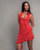 immagine di Margaret Ruffle Mini Dress in chiffon rosso con rosone