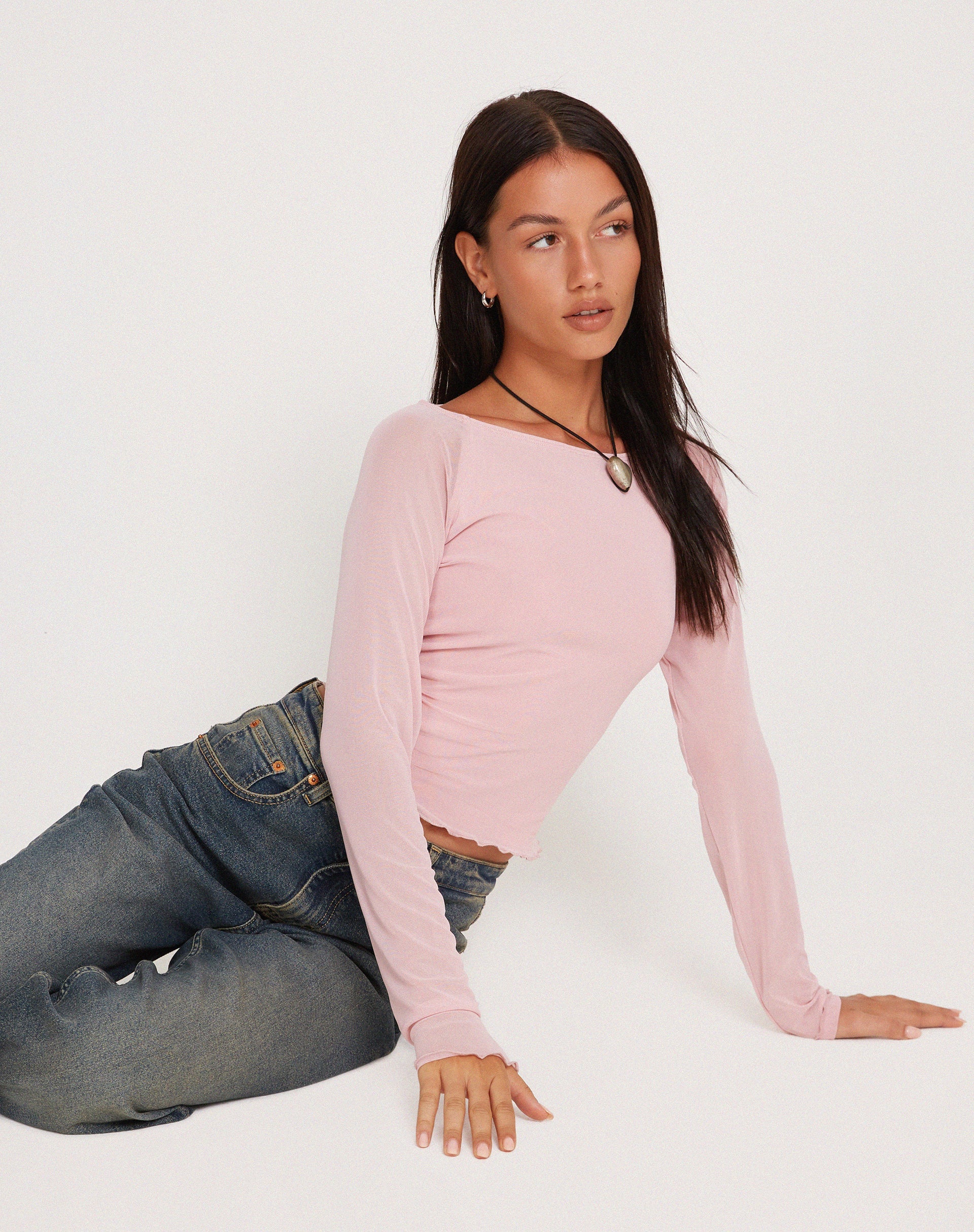 immagine di Mahira Top in rete a maniche lunghe in rosa