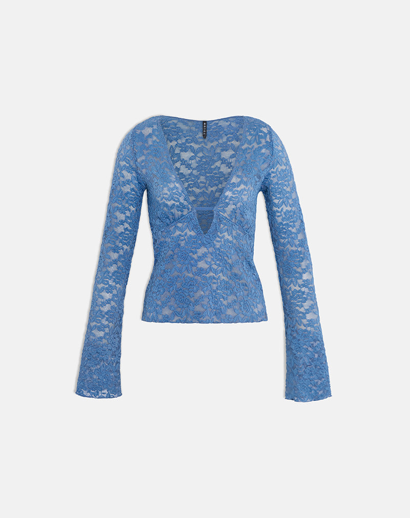 Immagine del top a maniche lunghe Mahota Deep Plunge in pizzo blu scuro