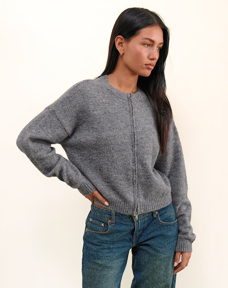 Immagine della giacca Maira con zip in maglia grigia