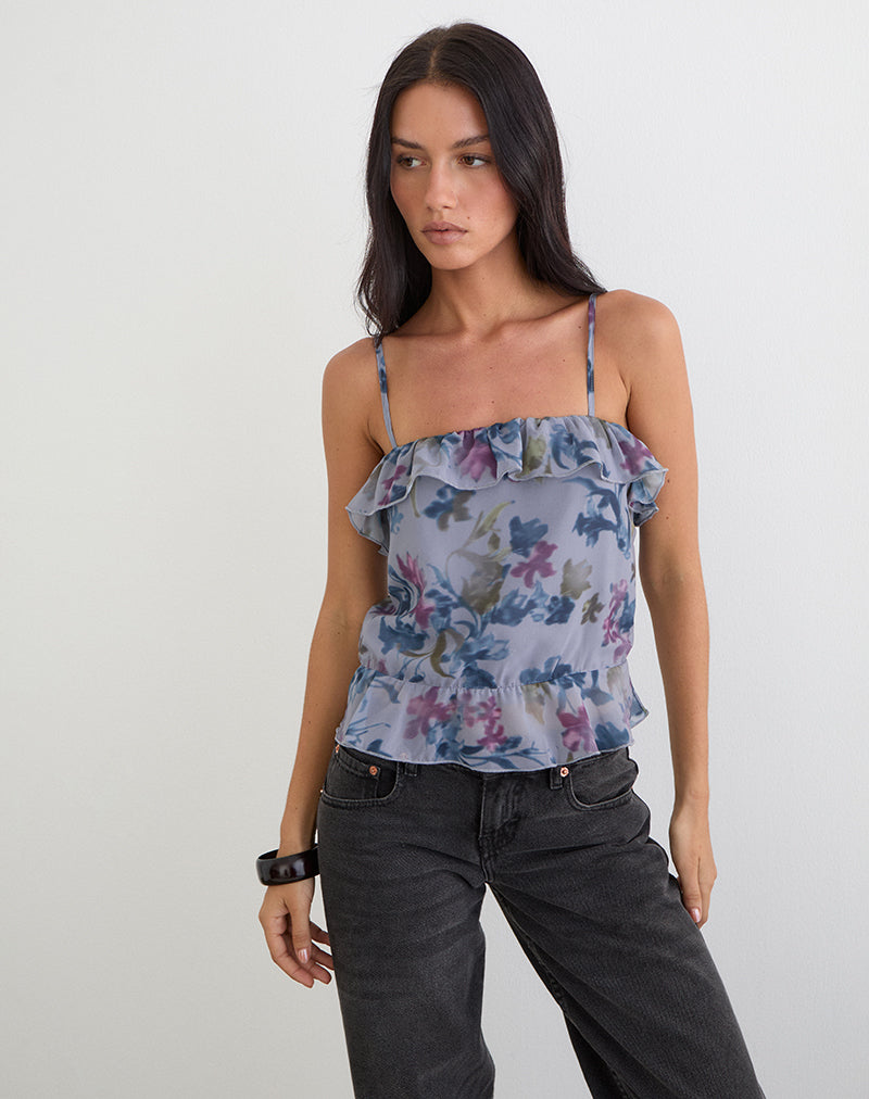 Top Maitra Cami in chiffon blu ombra giglio