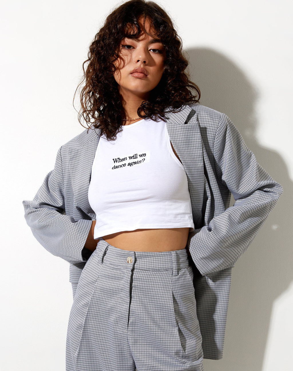 Blazer Maiwa a quadri piccoli nero grigio