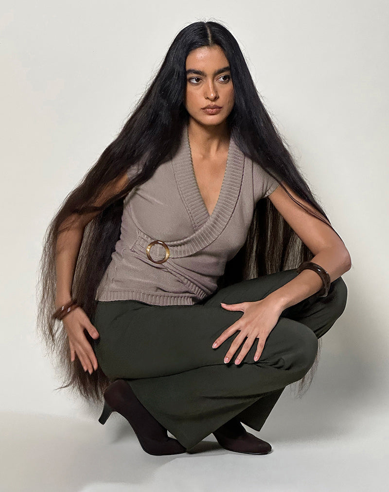 Malya Top with Buckle in Knit Taupe