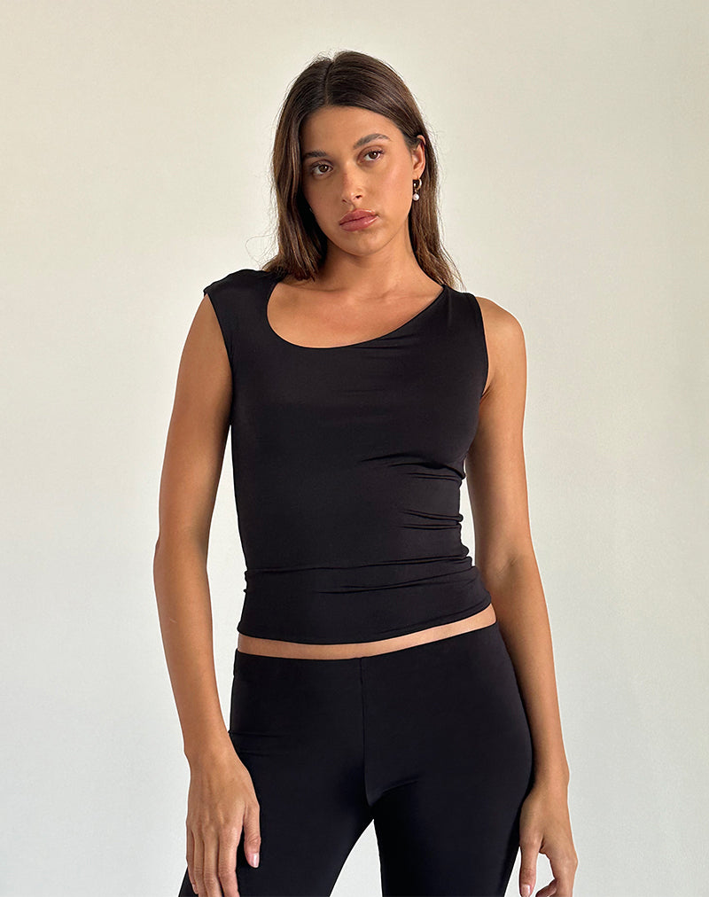Top asimmetrico Marcie in nero lucido