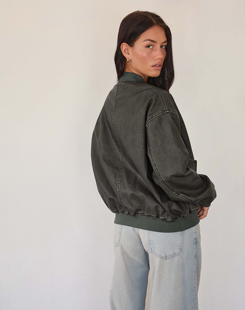 Immagine di Marco Distressed Bomber Jacket in PU Charcoal