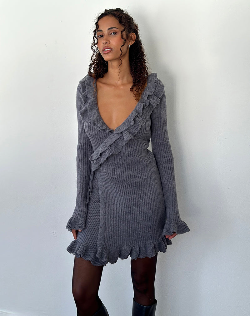 Mini abito Marianna a maniche lunghe in maglia grigio scuro