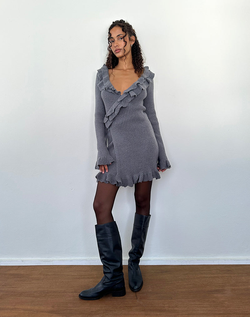 Immagine di Marianna Mini Dress in maglia a maniche lunghe in grigio scuro