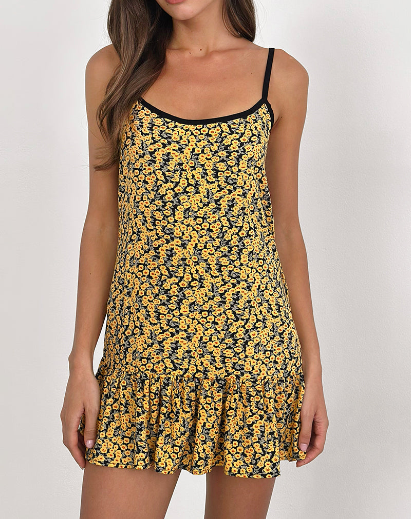 Immagine di Marige Mini Dress con scollo rotondo in Mini Bloom Yellow
