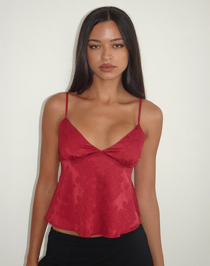 Immagine di Marinda Top in raso jacquard Borgogna