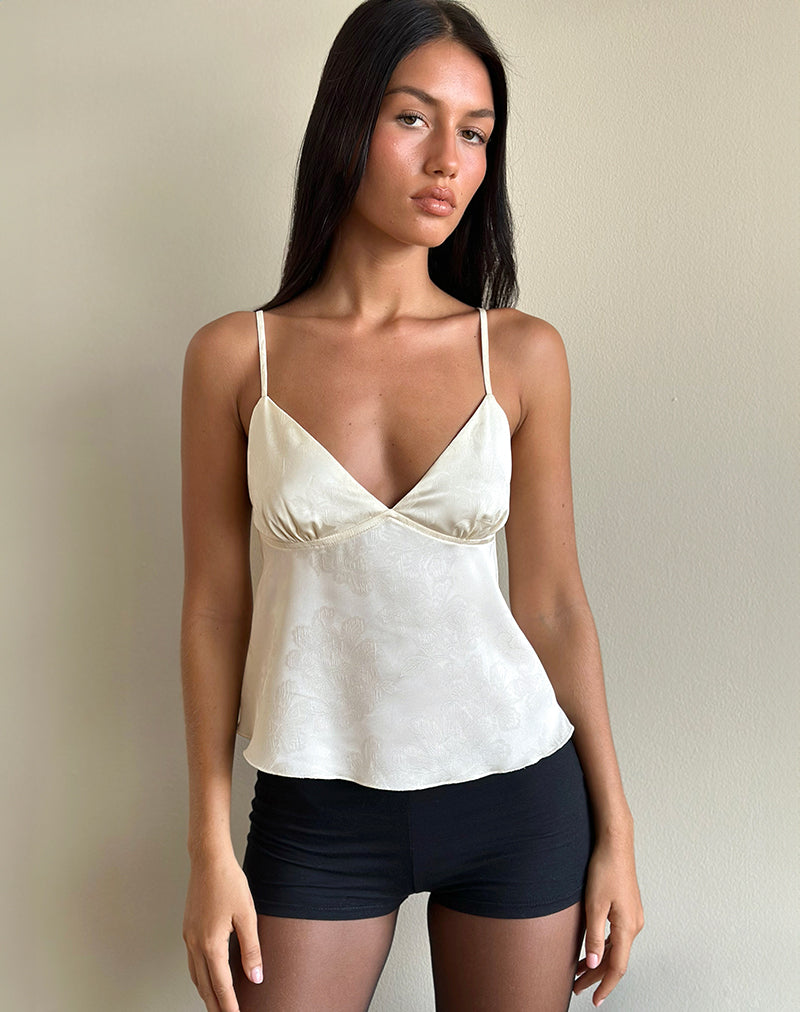 Top Marinda in raso jacquard avorio