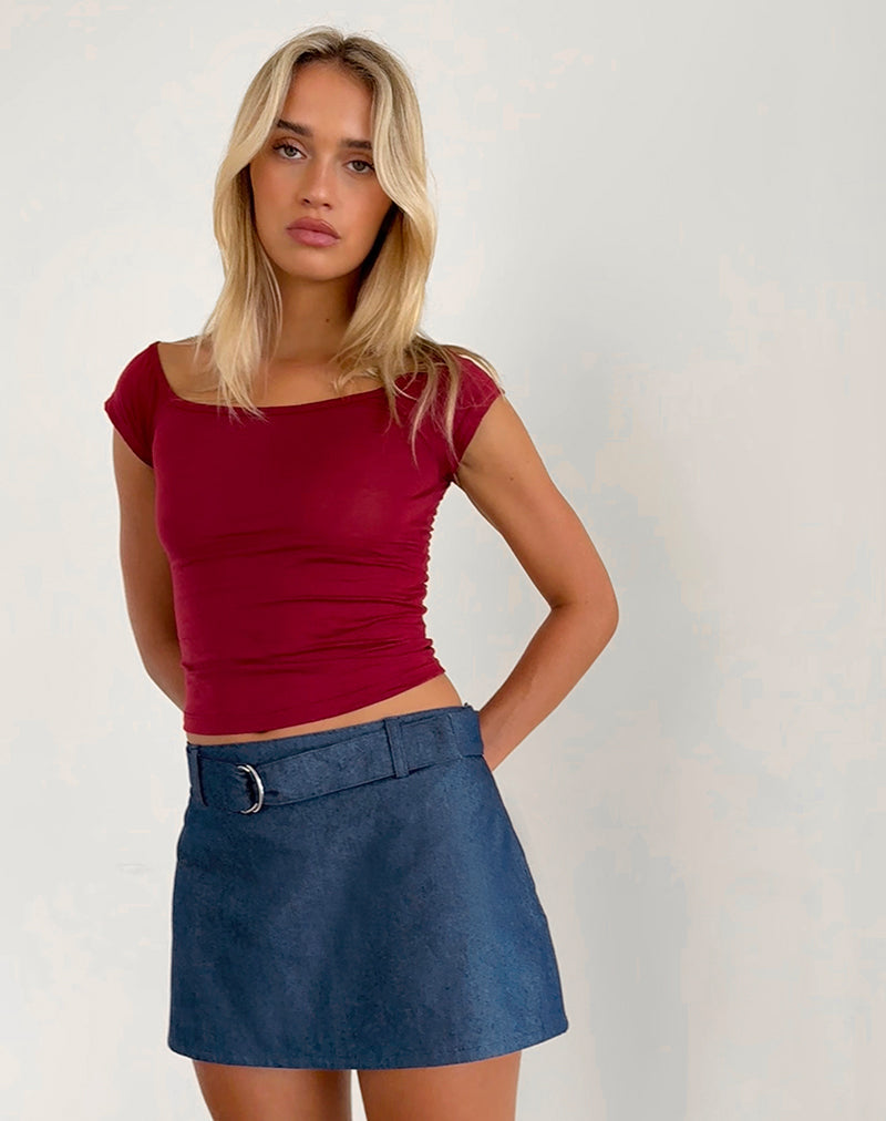 Gonna Marine con cintura in Denim Chambray Indigo