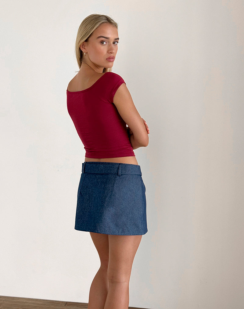 Gonna Marine con cintura in Denim Chambray Indigo