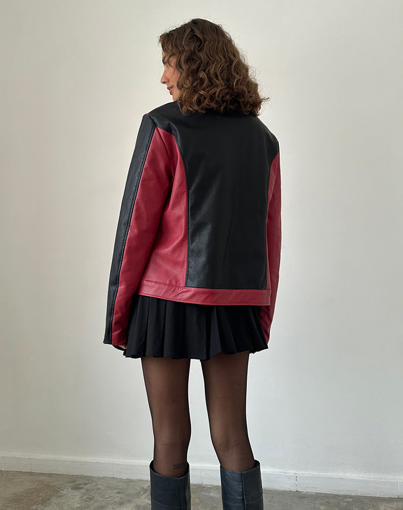 Immagine della giacca biker Marion PU in rosso con pannelli neri