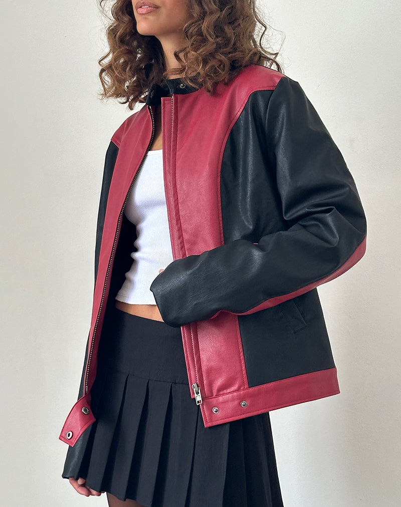 Immagine della giacca biker Marion PU in rosso con pannelli neri