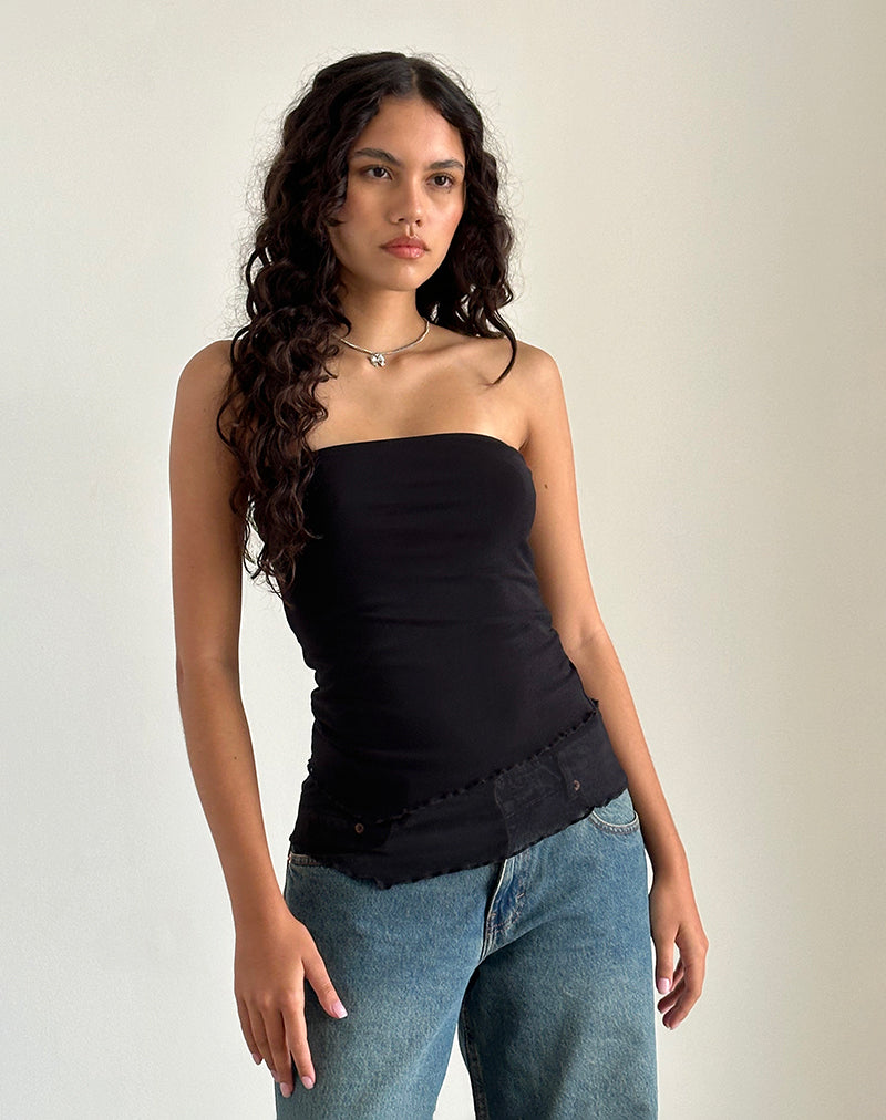 Top a tubo asimmetrico lungo Marissa in nero