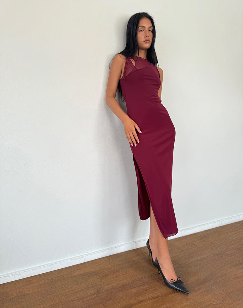 Vestito midi asimmetrico Marlo in borgogna