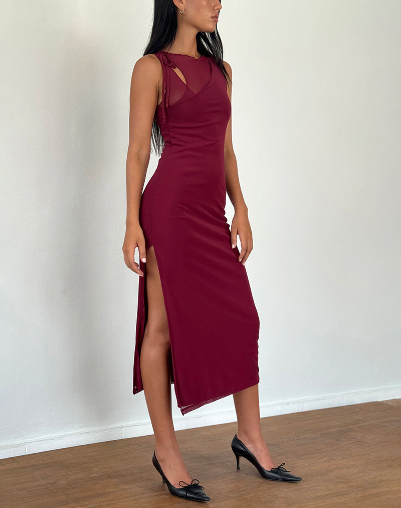 Vestito midi asimmetrico Marlo in borgogna