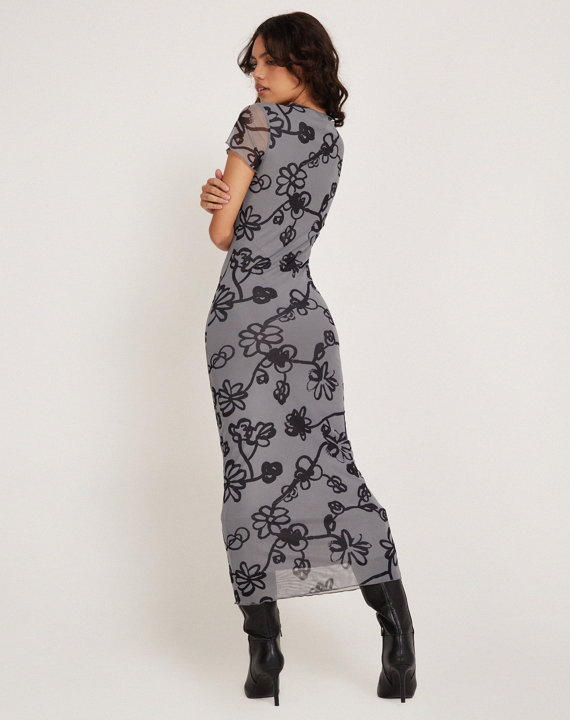 Immagine di Maruza Midi Dress in Mesh Doodle Flower Grigio