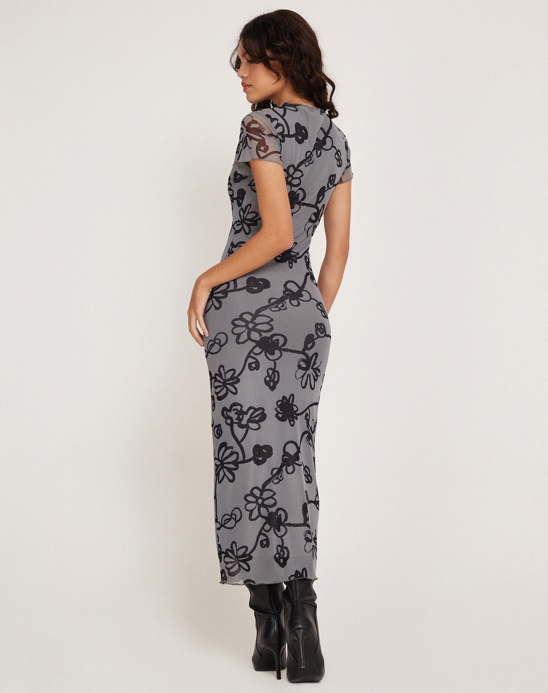 Immagine di Maruza Midi Dress in Mesh Doodle Flower Grigio