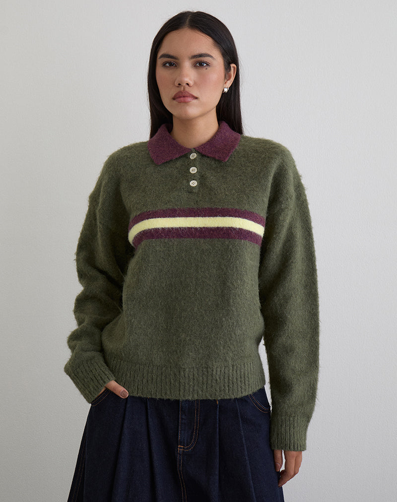 Immagine del maglione Marvina in maglia verde con strisce gialle