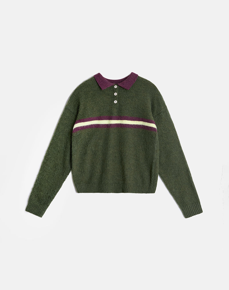 Immagine del maglione Marvina in maglia verde con strisce gialle