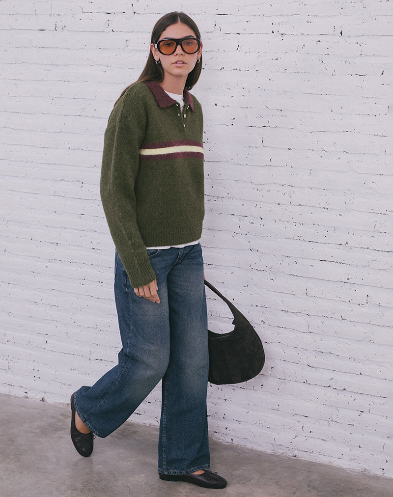 Maglione Marvina in maglia verde con strisce gialle