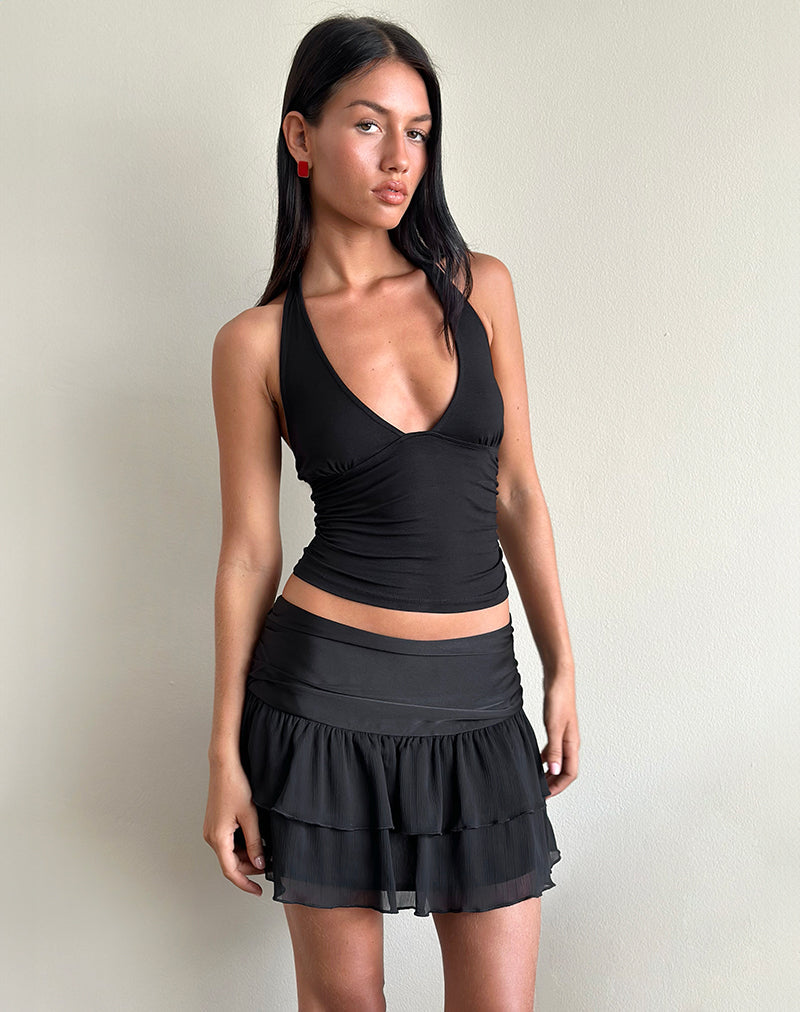 Minigonna a balze Masama in raso e chiffon nero