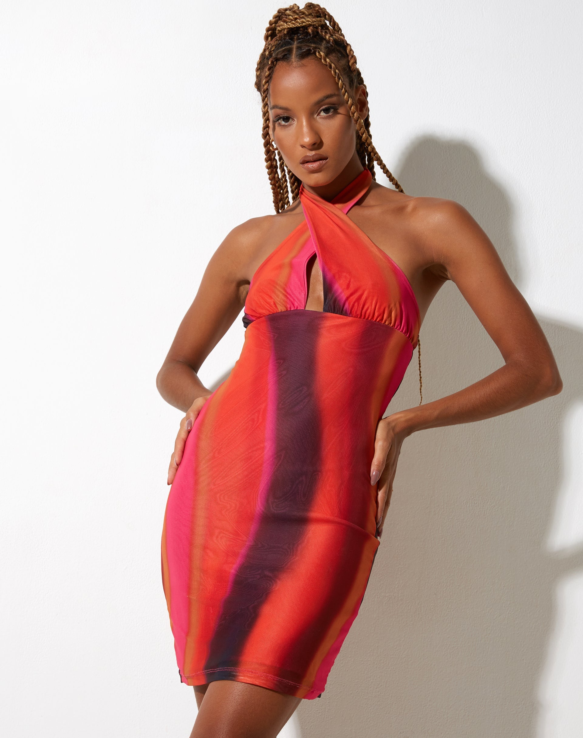 immagine di Matita Bodycon Dress in arancione e rosa solarizzato