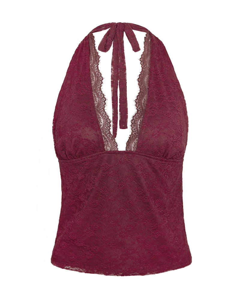 Immagine di Matua Halter Top in pizzo trifoglio marrone