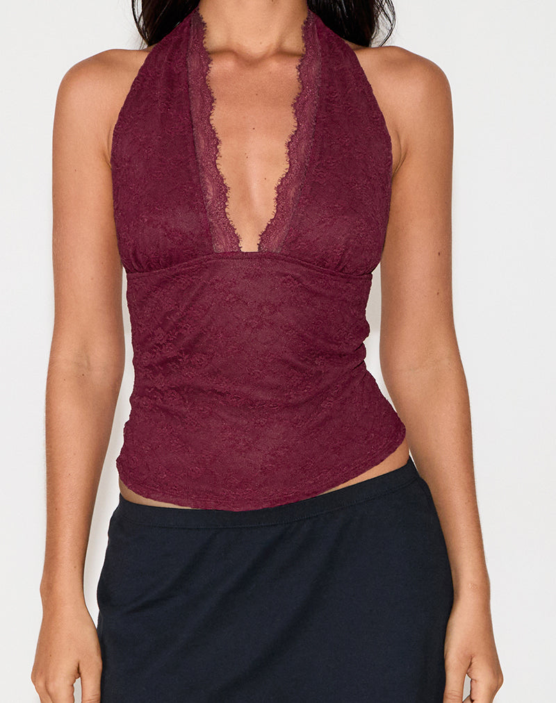 Immagine di Matua Halter Top in pizzo trifoglio marrone