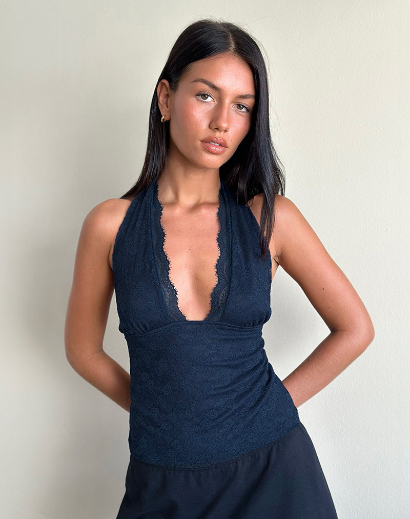Top Matua in pizzo trifoglio Navy