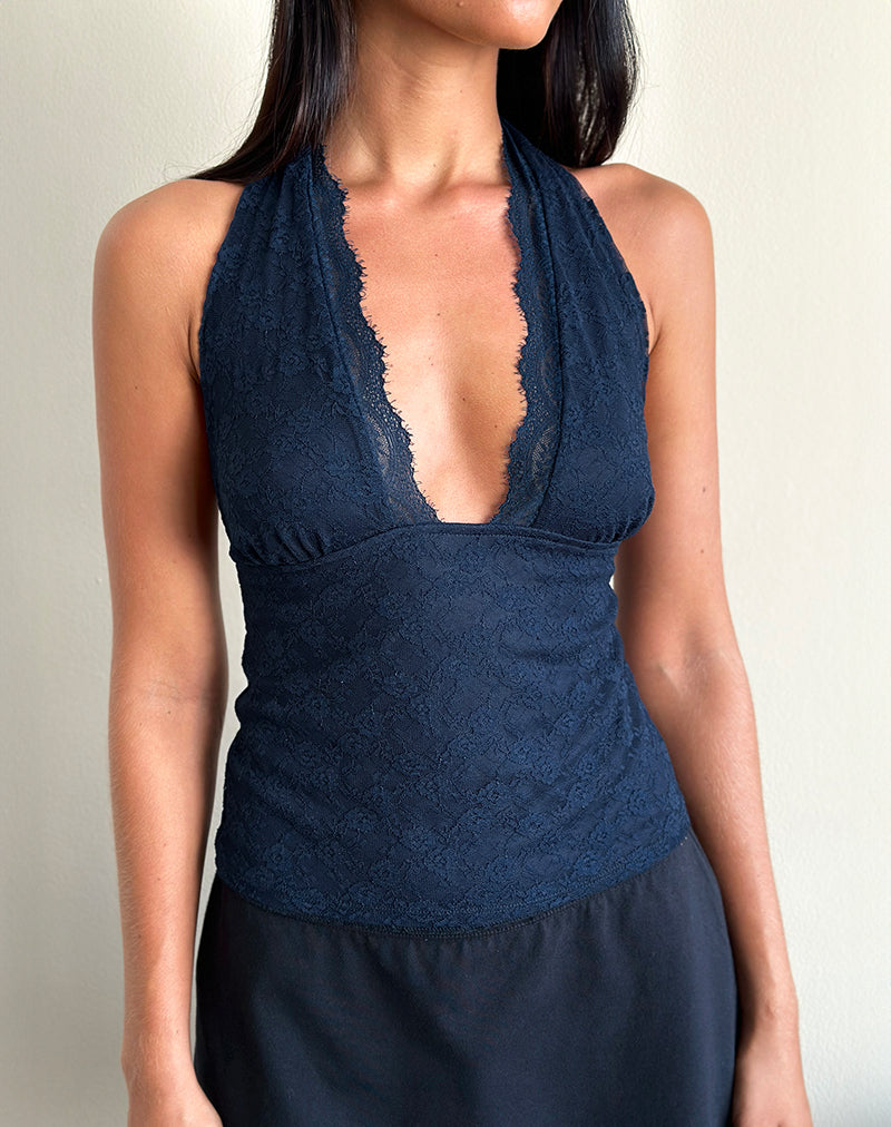 Top Matua in pizzo trifoglio Navy