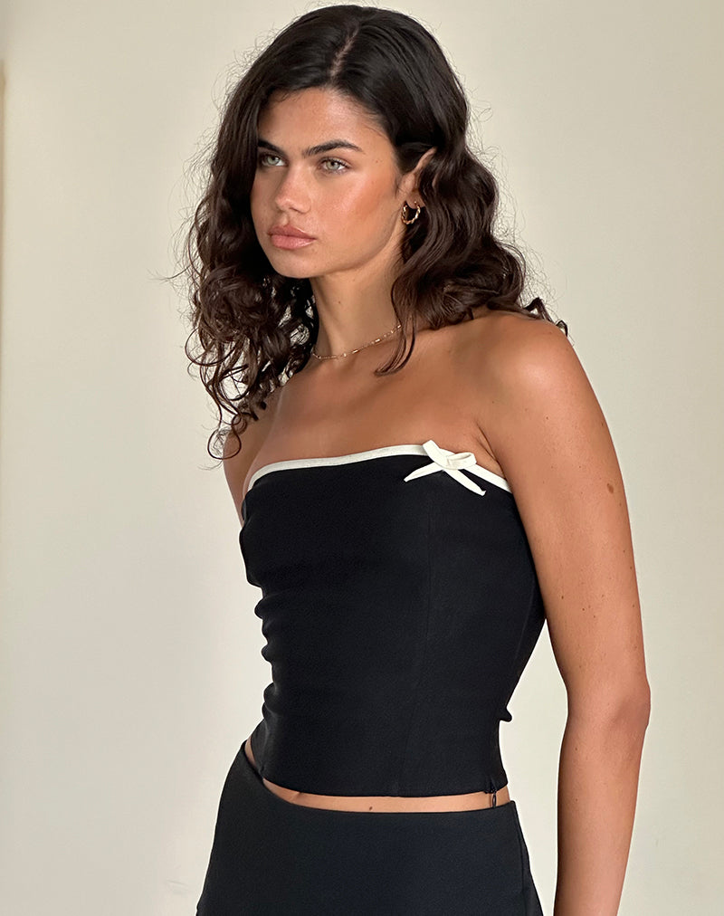 Top a fascia Matuha nero con fiocco avorio