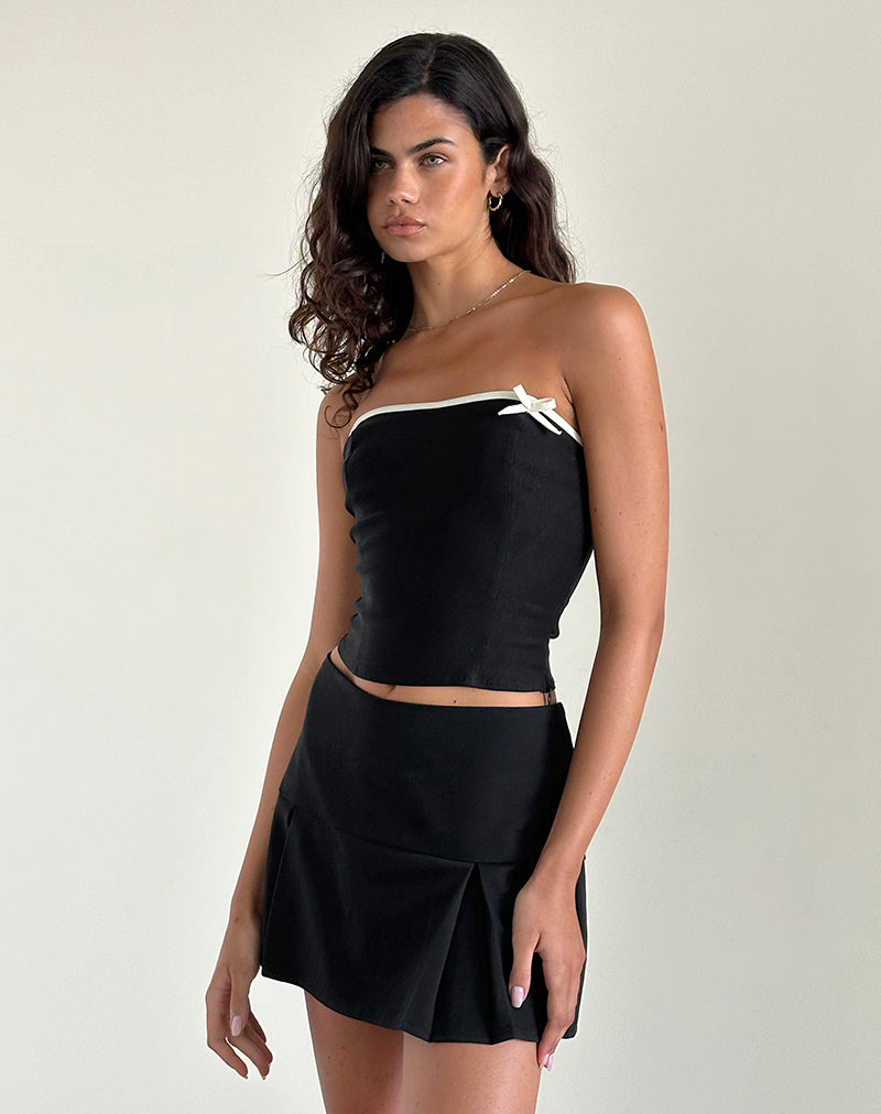Top a fascia Matuha nero con fiocco avorio