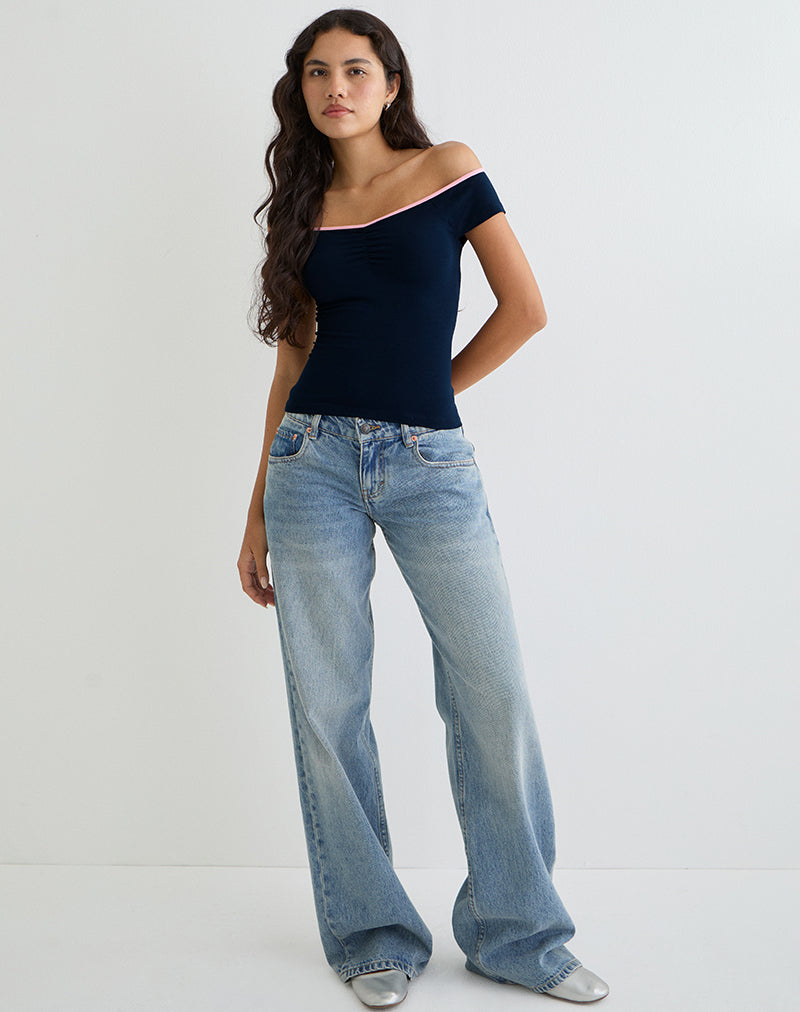 Immagine Mayomi - Top off the shoulder in blu scuro con rilegatura rosa