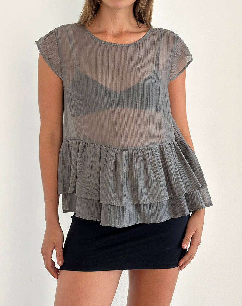 Top Mayumi Peplum in chiffon grigio