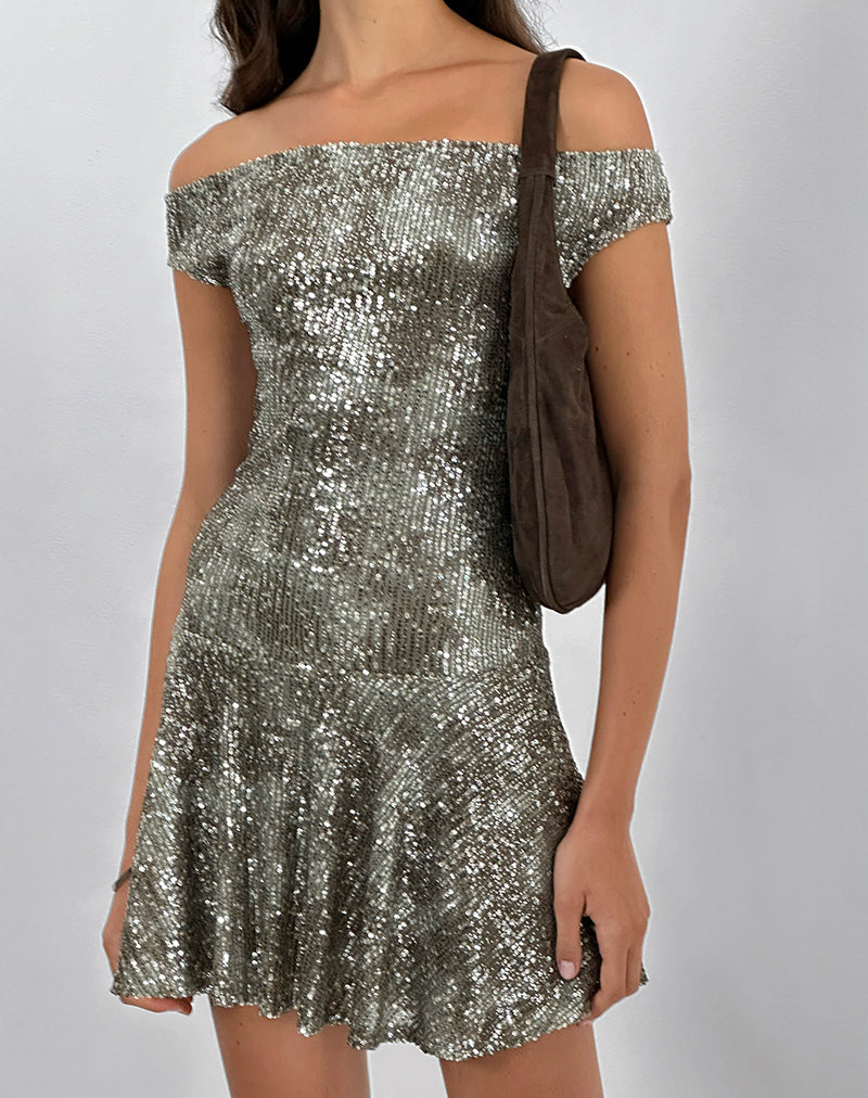 Immagine di Meden Mini Dress in Sequin Verde Grigio