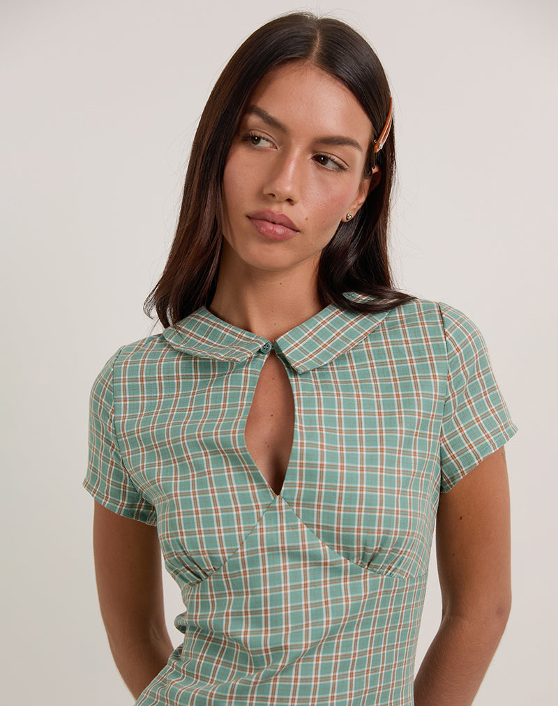 Immagine di Medora Mini Abito con buco della serratura in Teal Check