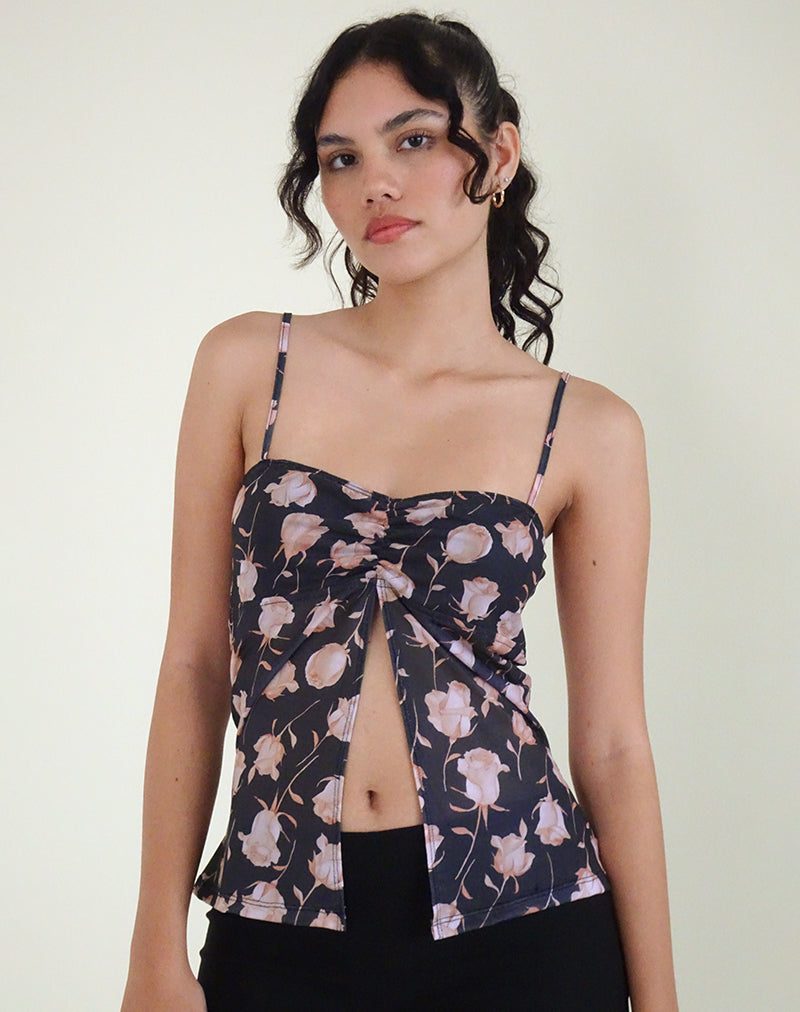 Top Megumi in Falling Rose Jet Black