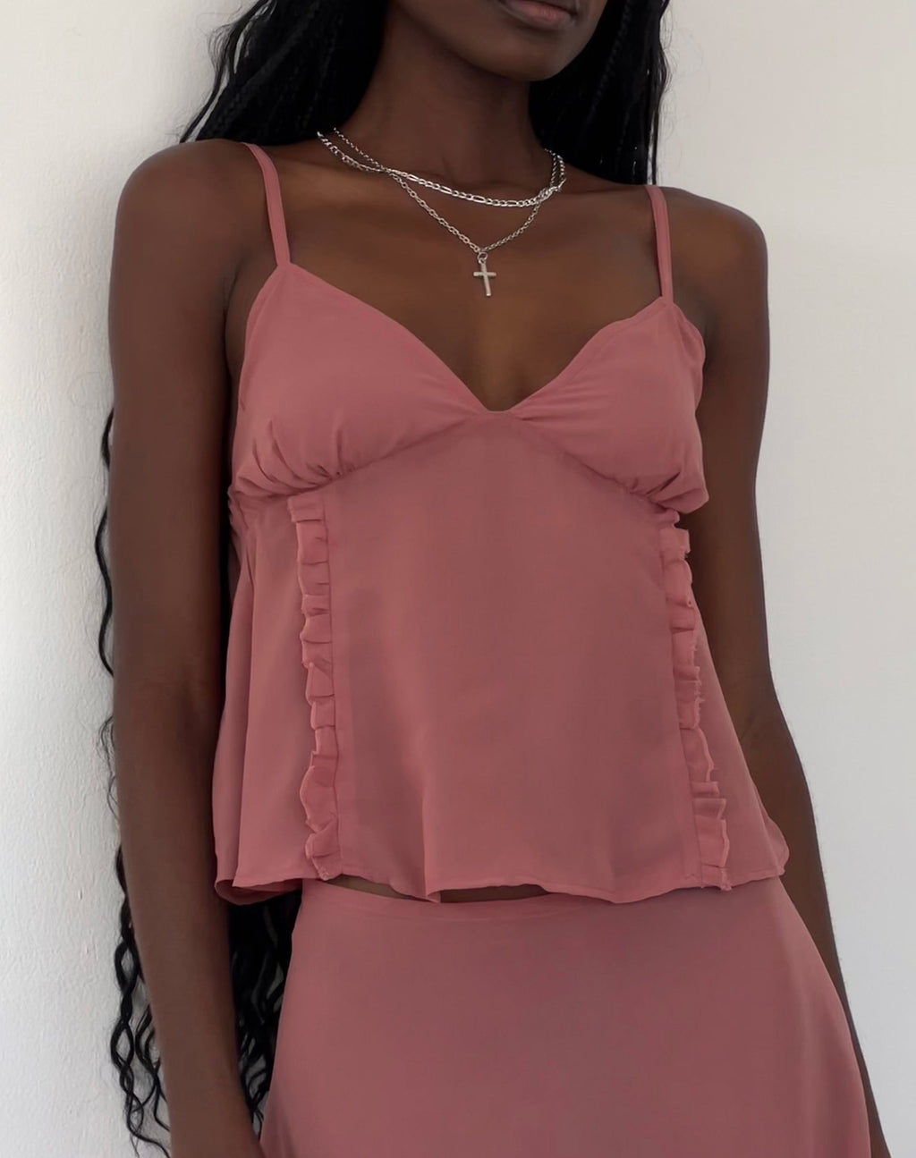 Melly - Top cami in chiffon in Dessert Sand