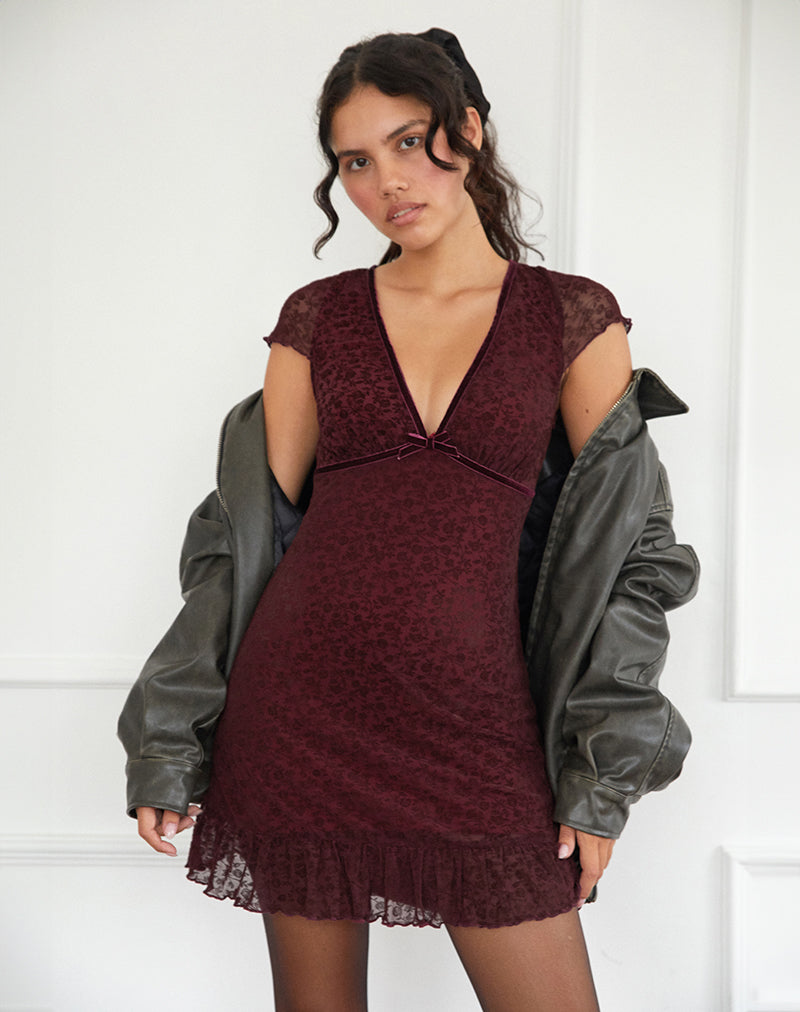 Mini abito Melva in Ditsy Flock, marrone bruciato